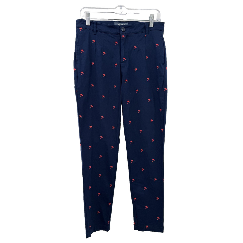 ModCloth Women's Navy Blue & Red Embroidered Red Umbrella Chino Pants Size 8